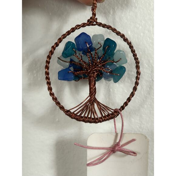 Handmade Copper and Serpentine Crystal Tree of life 3.5x2” Wall Decor - Picture 5 of 5